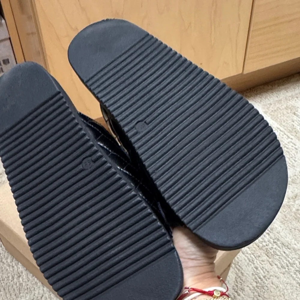 Steve Madden Black Sandals with Gold Buckles - Picture 2 of 2